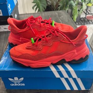 adidas Bright Red Ozweego Sneakers with Neon Green Accents